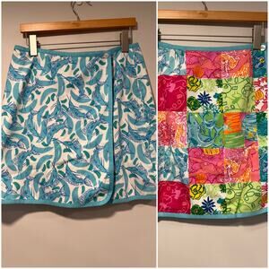 RARE Vintage Lilly Pulitzer Reversible Wrap Mini Skirt Swordfish Patchwork 10 JL